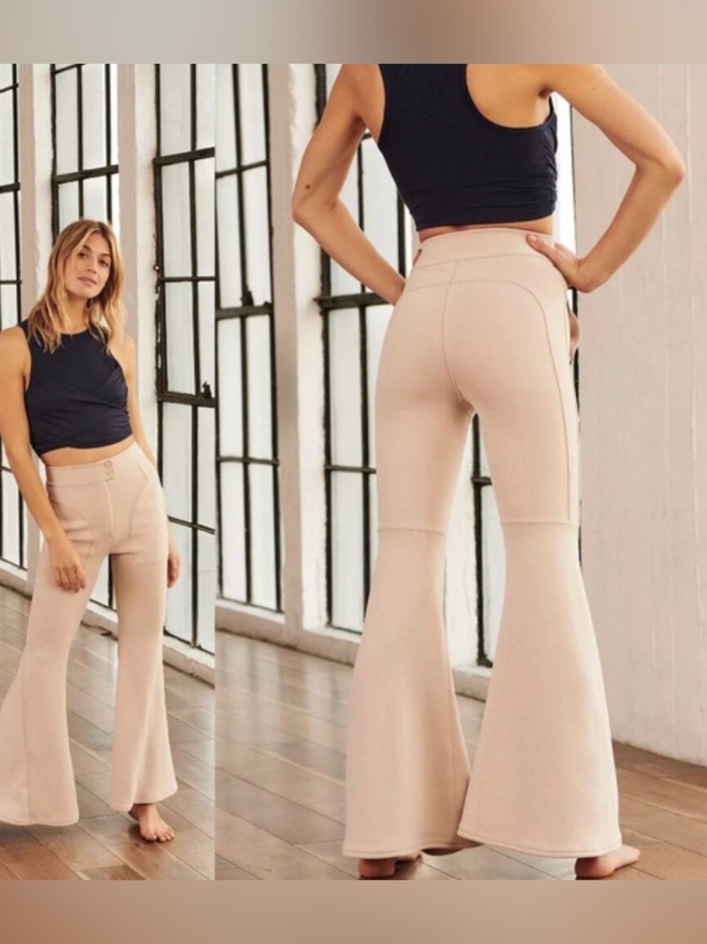 NWT free people movement light heart stretchy thick pants sz 10 in sand flare